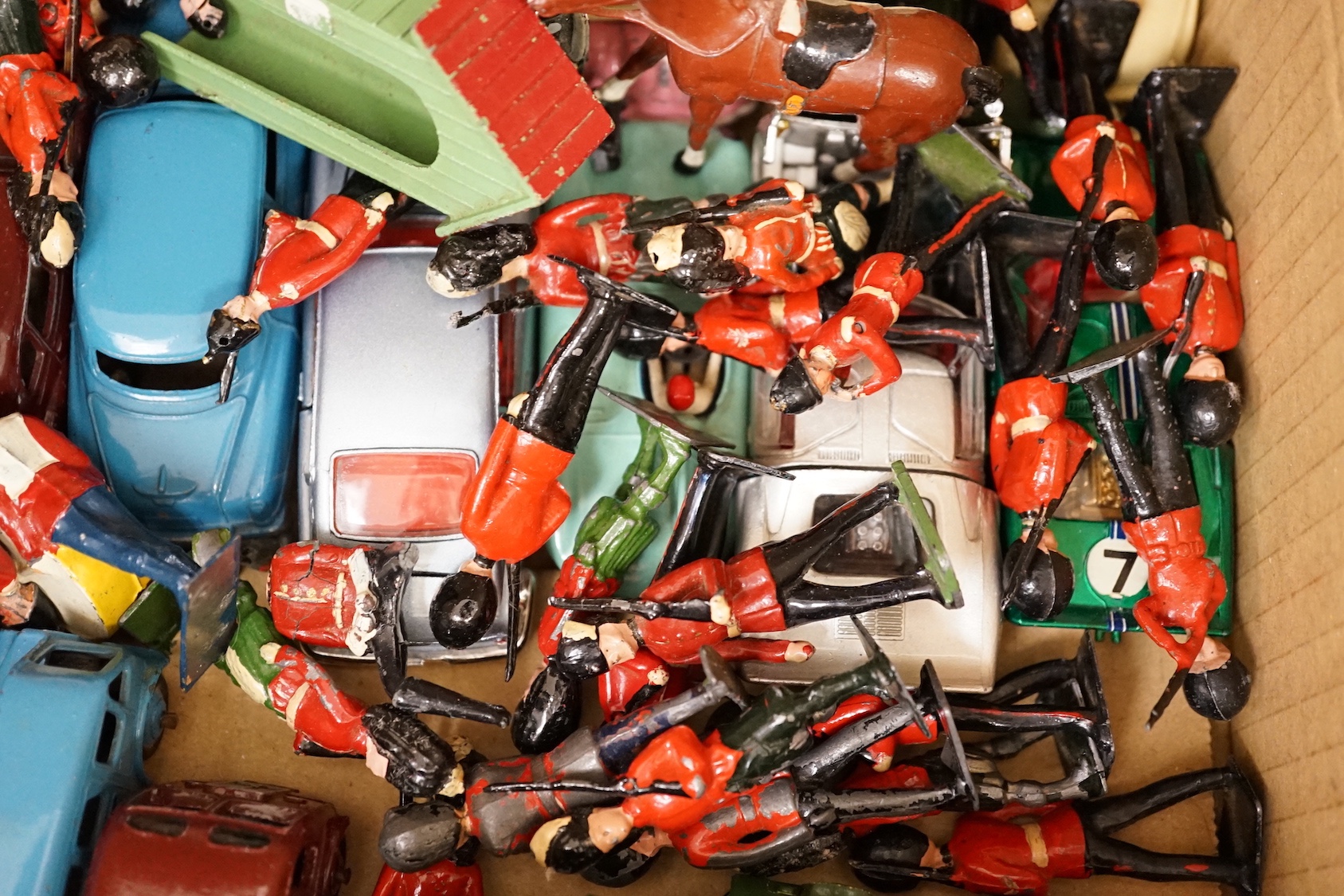 Dinky Toys, many early post-war including 36 and 40 series (35) and a quantity of Britains and other hollow-cast lead guards and bandsmen